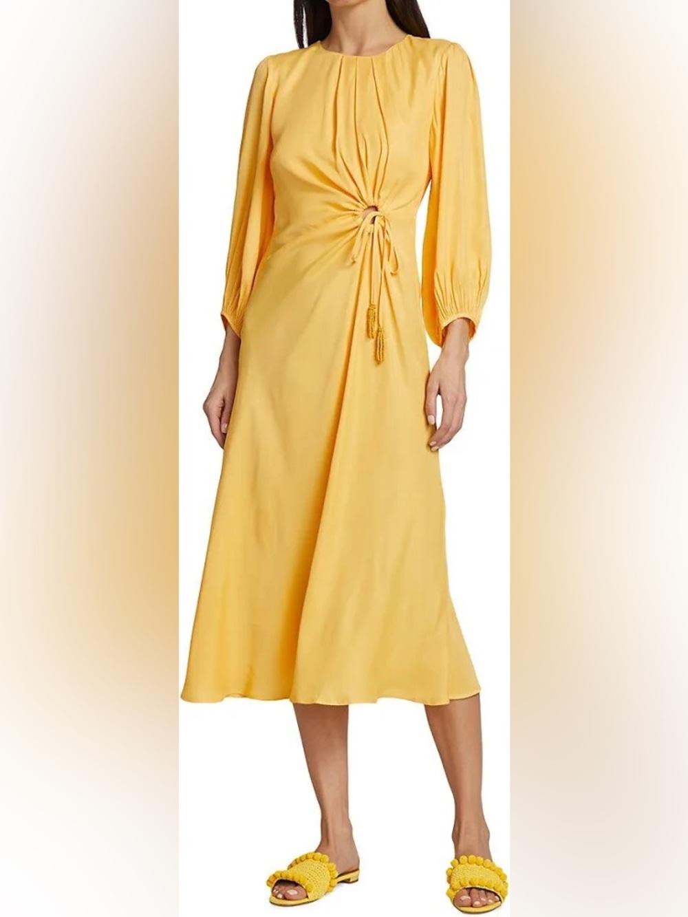 Sunshine Yellow FARM Rio Cutout Midi Dress - size Medium